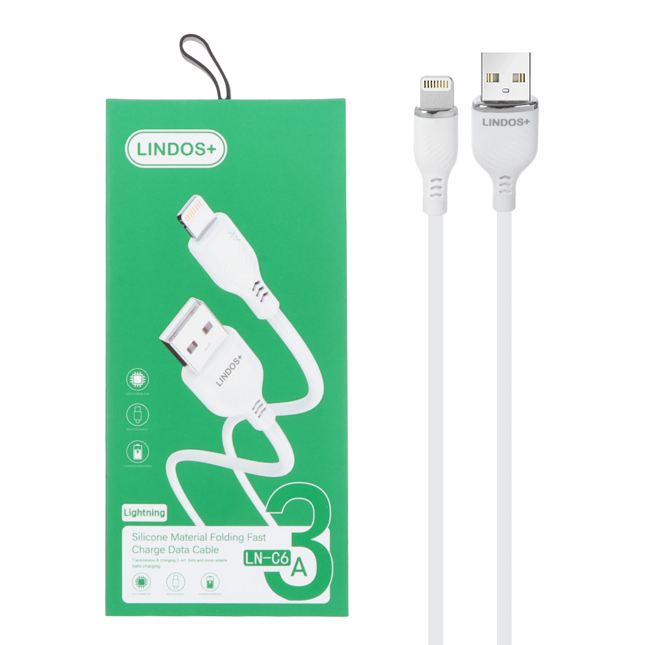 کابل شارژ فست آیفون +Lindos مدل LN-C6 - سفید